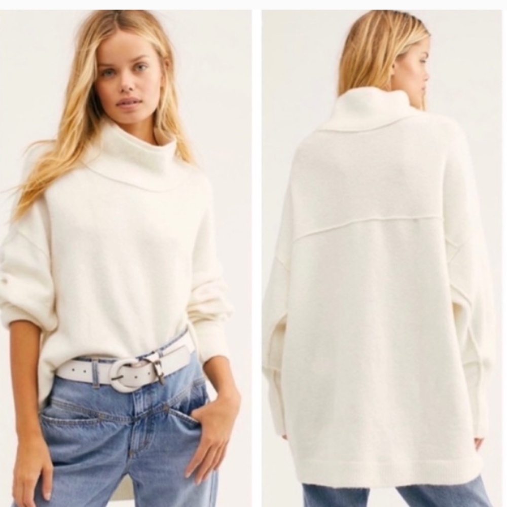Free People Afterglow Mock Neck Sweater Women’s Size Large Cream